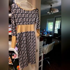 Fendi Black and Gold Long Sleeve Dress